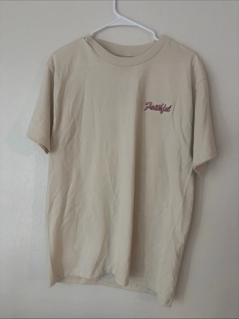 Faithfull the Brand Cream Short-Sleeve Tee with Pink Script Logo